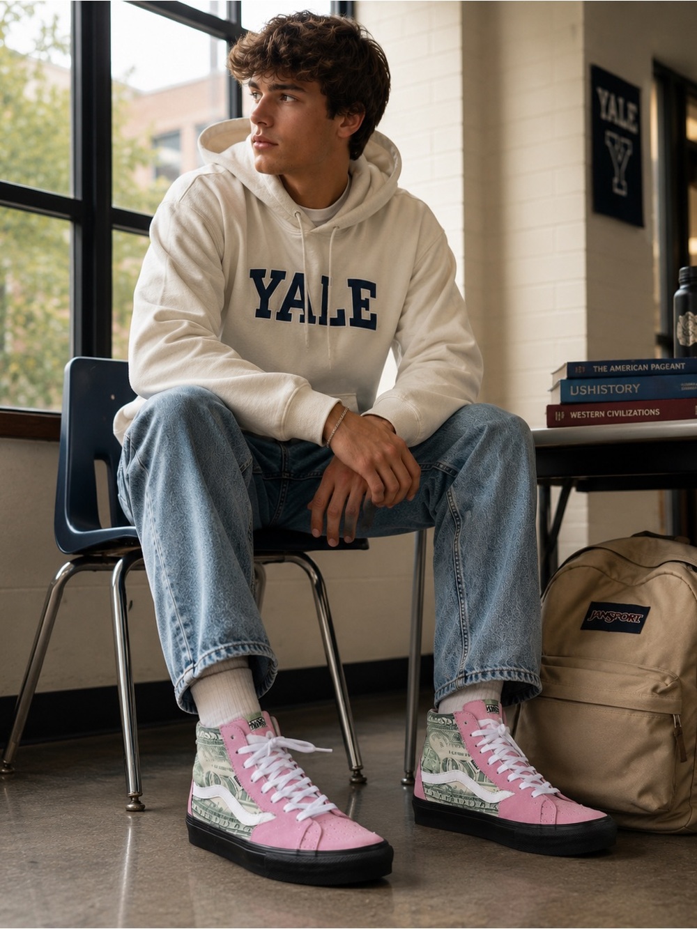 Vans Pink & Green Dollar Print Sk8-Hi High Top Sneakers